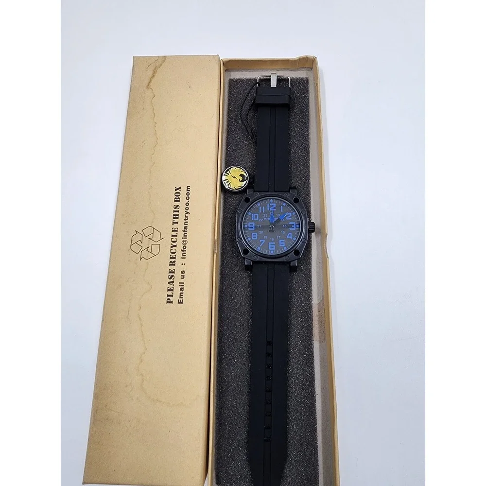 Infantry Co Military Issue Revival Watch Black Rubber Strap Blue Numerals Quartz
